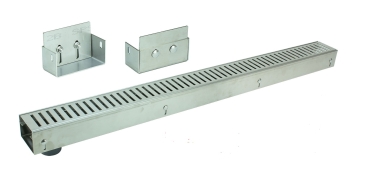 Edelstahlentwässerungsrinne mit Ablaufstutzen, Bauhöhe 60 bis 80mm, Rost Schlitzdesign SET Typ 1